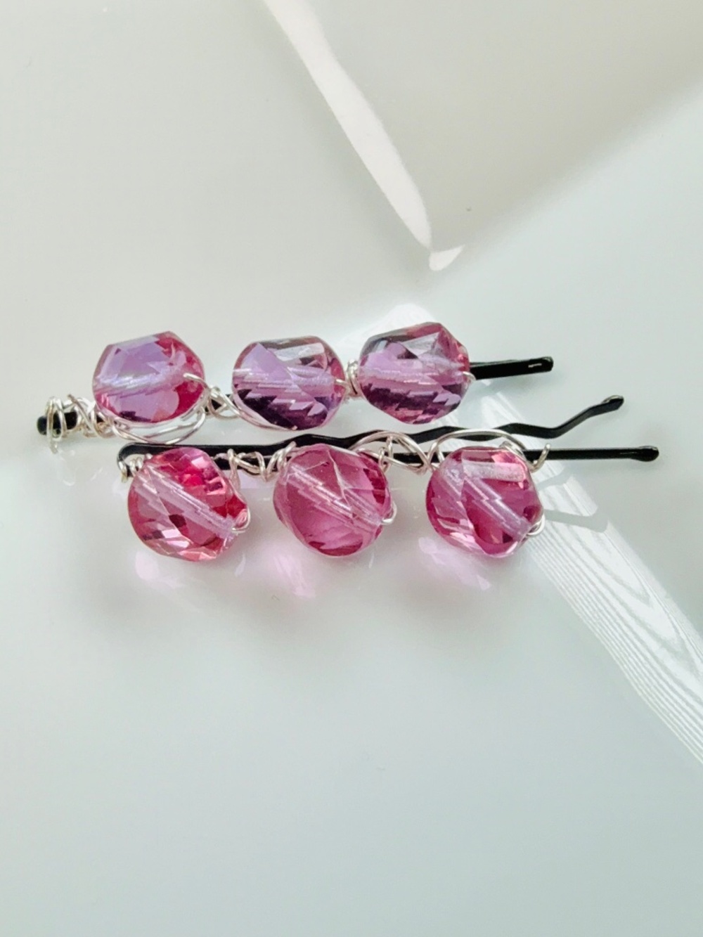 Pinkish Purple Round Faceted Beaded Bobby Pins
